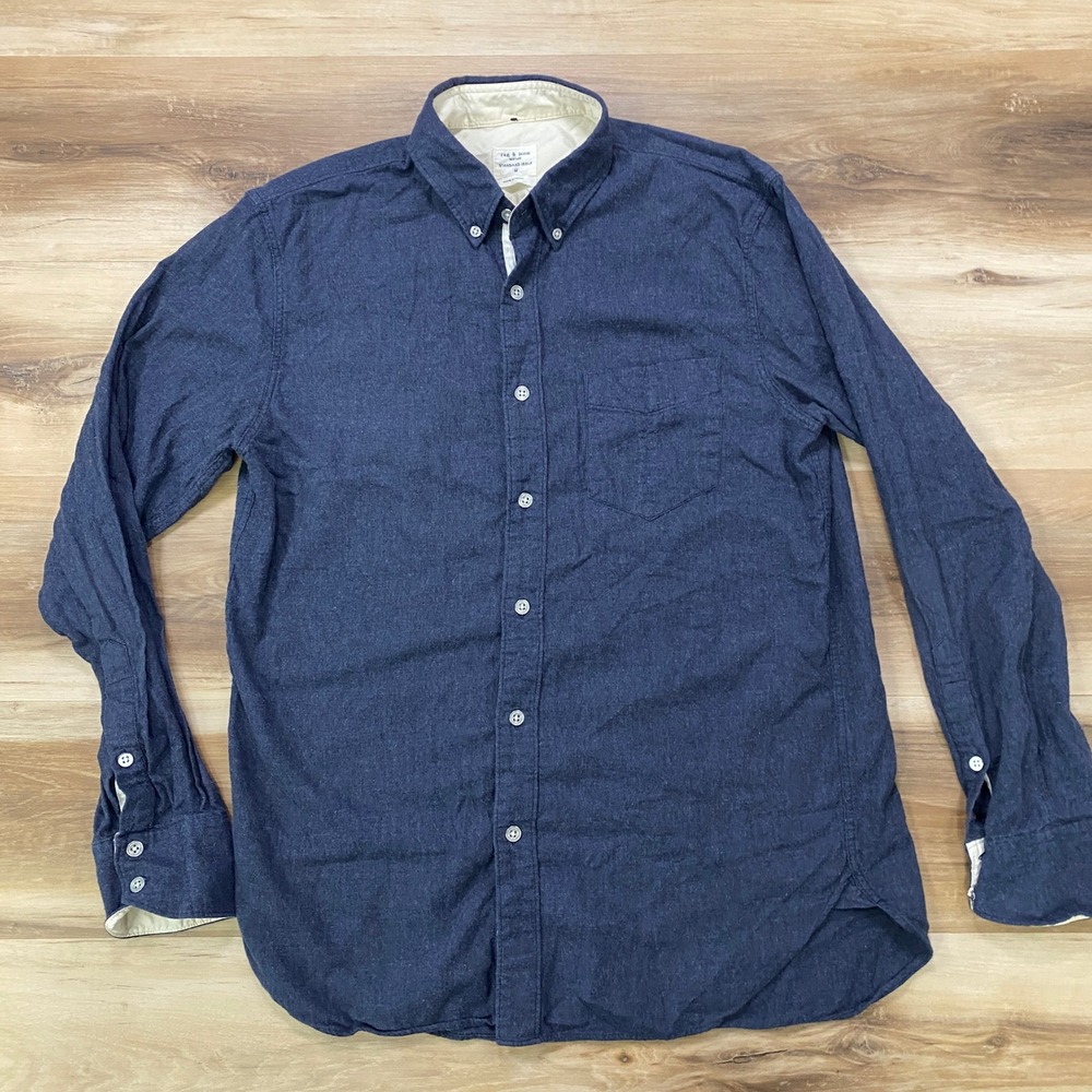 Rag & Bone Standard Issue Shirt M Flannel Button Down Blue Cotton Long Sleeve